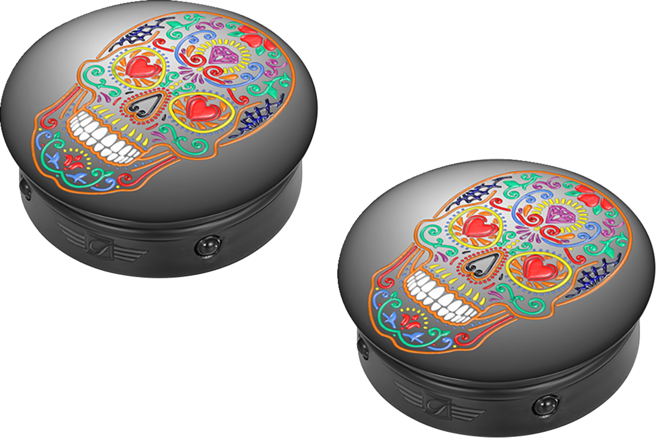 Figurati Sugar Skull Black Swingarm Covers Inserts for 1980-2025 Harley Davidson