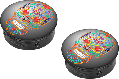 Figurati Sugar Skull Black Swingarm Covers Inserts for 1980-2025 Harley Davidson