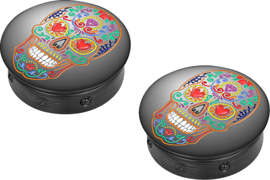 Figurati Sugar Skull Black Swingarm Covers Inserts for 1980-2025 Harley Davidson