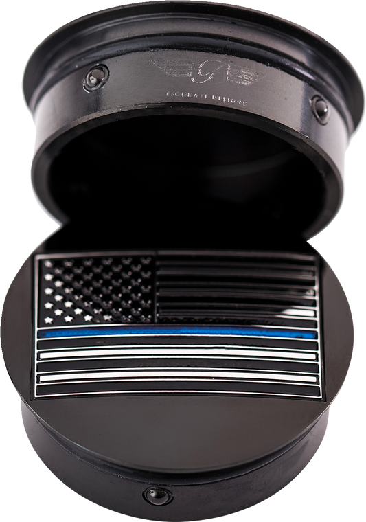 Figurati Designs Blue Line Flag Black Swingarm Covers for 1980-2025 Harley