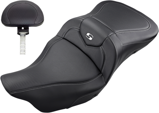 Saddlemen Roadsofa Carbon Fiber Heated Seat w/ Backrest 2008-2024 Harley Touring
