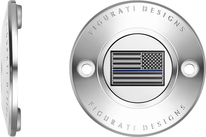 Figurati Designs Blue Line Flag Timing Cover for 2017-2023 Harley Touring M8