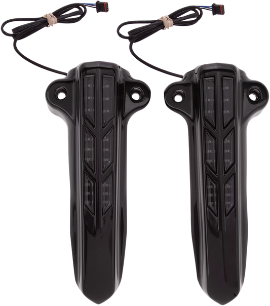 Ciro Black Lower Front Fork Leg LED Lighted Covers fits 2014-2024 Harley Touring