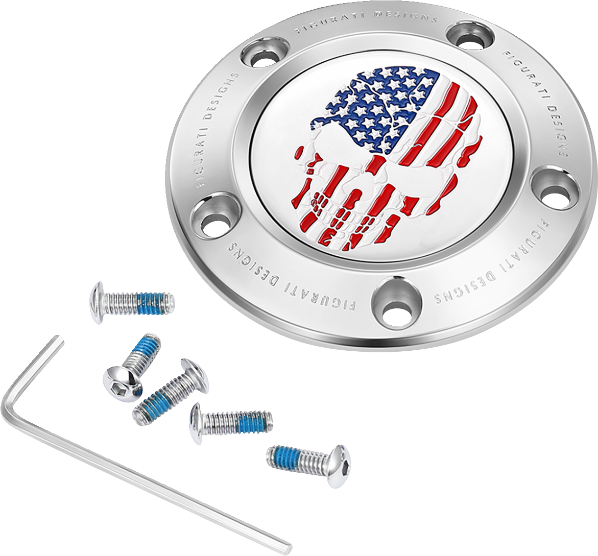 Figurati Designs Skull American Flag Timing Cover for 1999-2017 Harley Davidson
