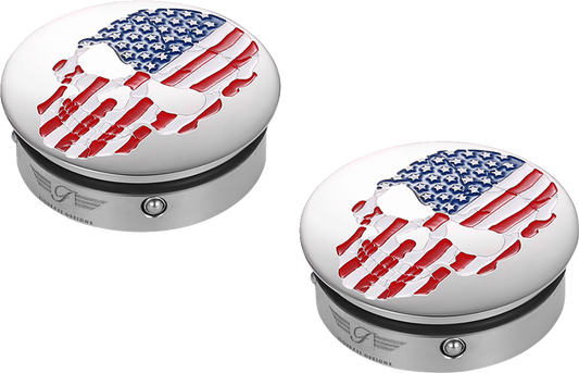 Figurati Designs Skull USA Flag Swingarm Covers for 1980-2025 Harley