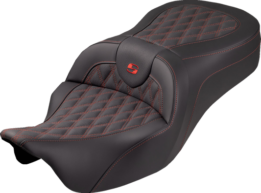 Saddlemen Roadsofa King Red Lattice Stitch Gel Seat for 2008-2025 Harley Touring