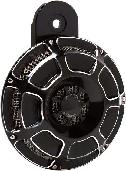 Arlen Ness Black Beveled Aluminum Motorcycle 110 dB Horn for 1991-2025 Harley