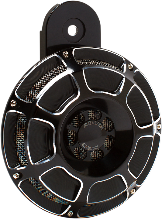 Arlen Ness Black Beveled Aluminum Motorcycle 110 dB Horn for 1991-2025 Harley