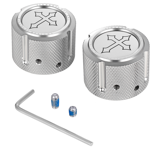 Figurati Designs Cross Front Axle Nut Chrome Covers for 2002-2022 Harley