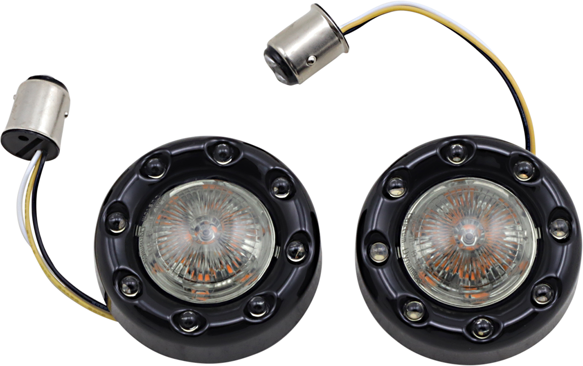 Custom Dynamics 1157 Black Probeam LED Front Bullet Ringz Turn Signals Harley