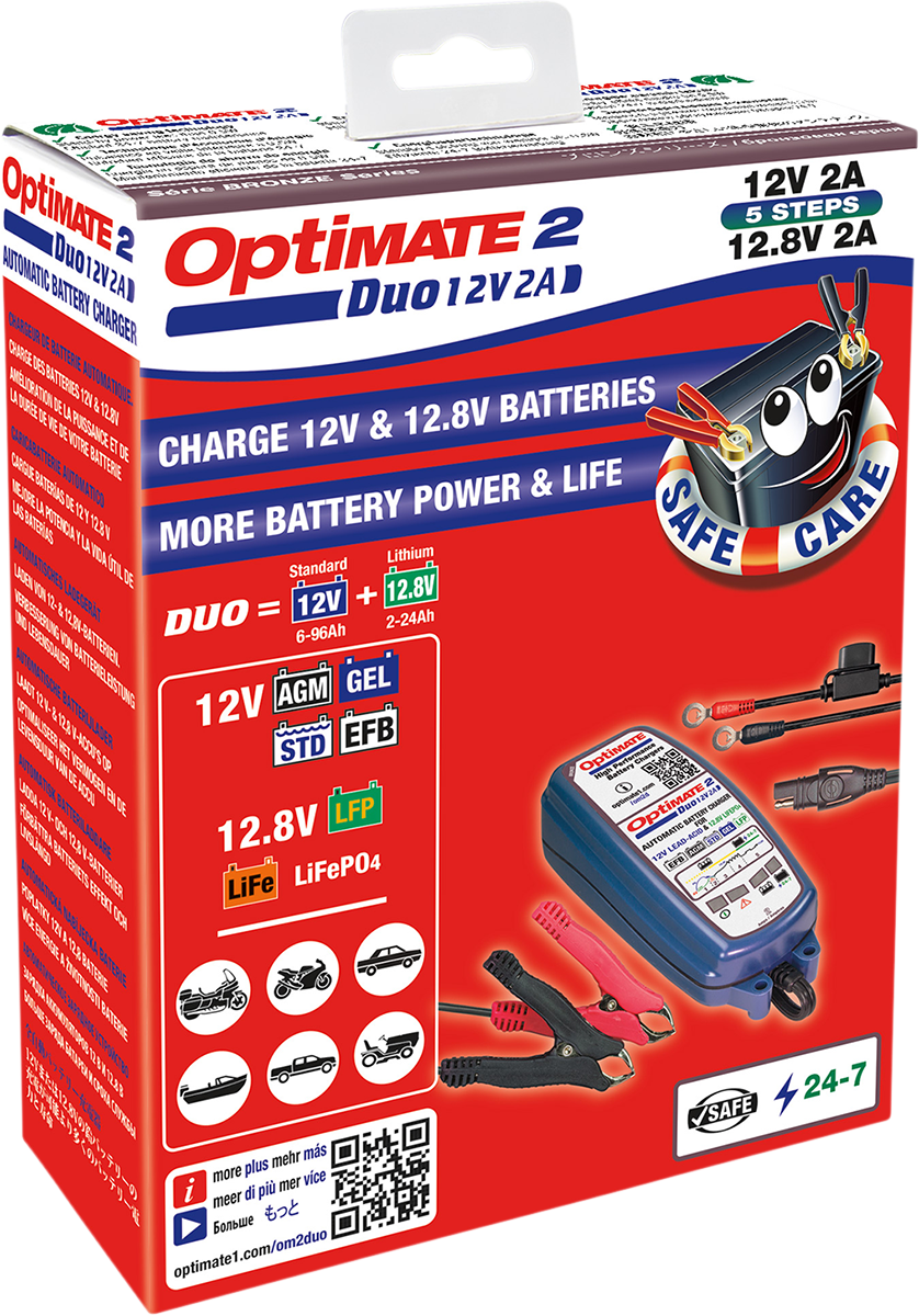 Tecmate Optimate 2 Duo Battery Charger Maintainer 12V Motorcycle ATV Snow UTV