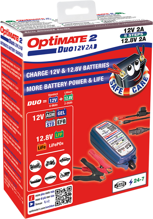 Tecmate Optimate 2 Duo Battery Charger Maintainer 12V Motorcycle ATV Snow UTV