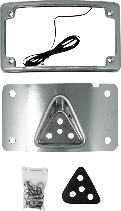 Kodlin Curved Chrome 3-Hole LED Laydown License Plate Kit for Harley Davidson