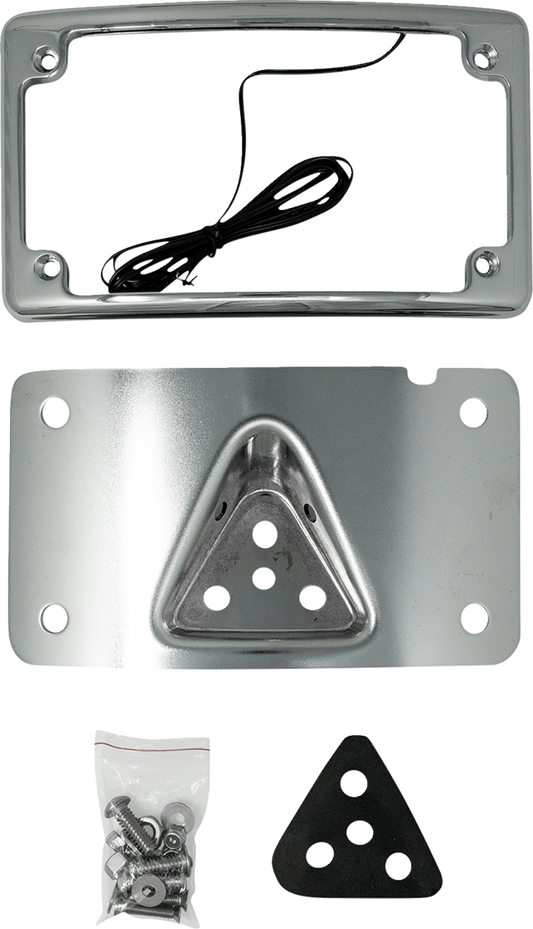 Kodlin Curved Chrome 3-Hole LED Laydown License Plate Kit for Harley Davidson