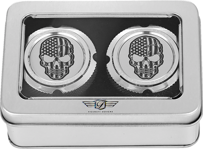 Figurati Designs Skull Flag Front Axle Nut Chrome Covers for 2002-2022 Harley