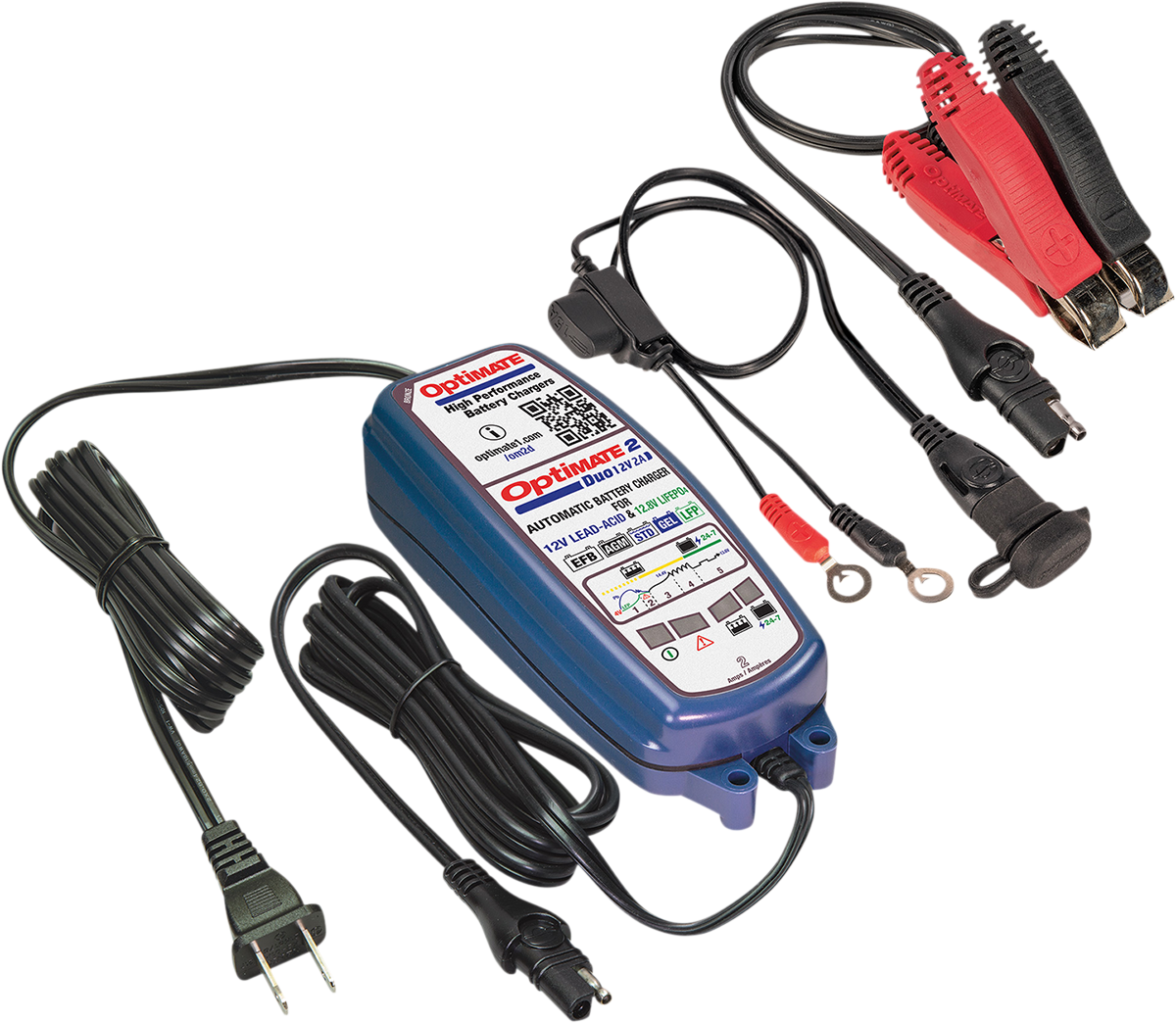 Tecmate Optimate 2 Duo Battery Charger Maintainer 12V Motorcycle ATV Snow UTV