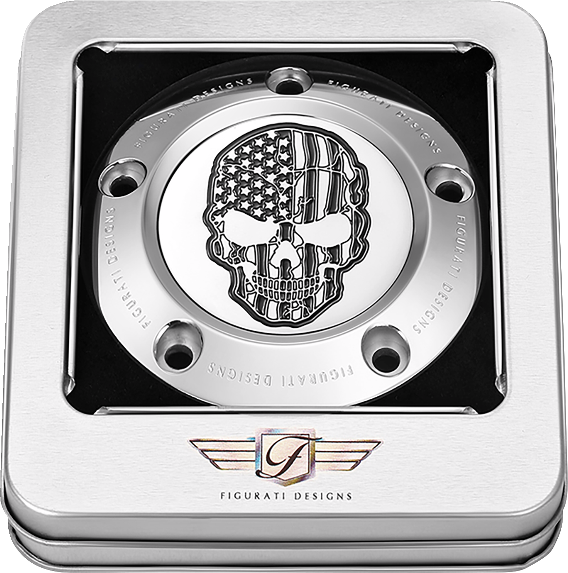Figurati Designs Skull B&W American Flag Timing Cover for 1999-2017 Harley