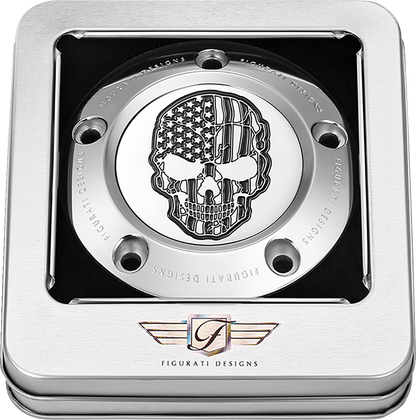 Figurati Designs Skull B&W American Flag Timing Cover for 1999-2017 Harley