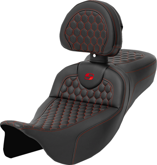 Saddlemen Roadsofa Red Honeycomb Extended Seat & Backrest 2008-24 Harley Touring