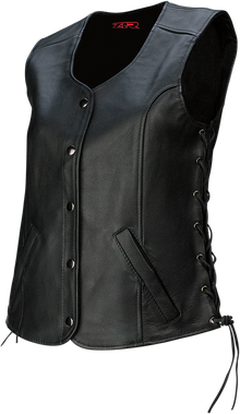 Z1R Colt Black Leather Womens 3X Motorcycle Riding Street Racing Snap Vest