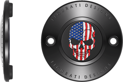 Figurati Designs Skull American Flag Black Timing Cover for 2017-2023 Harley M8