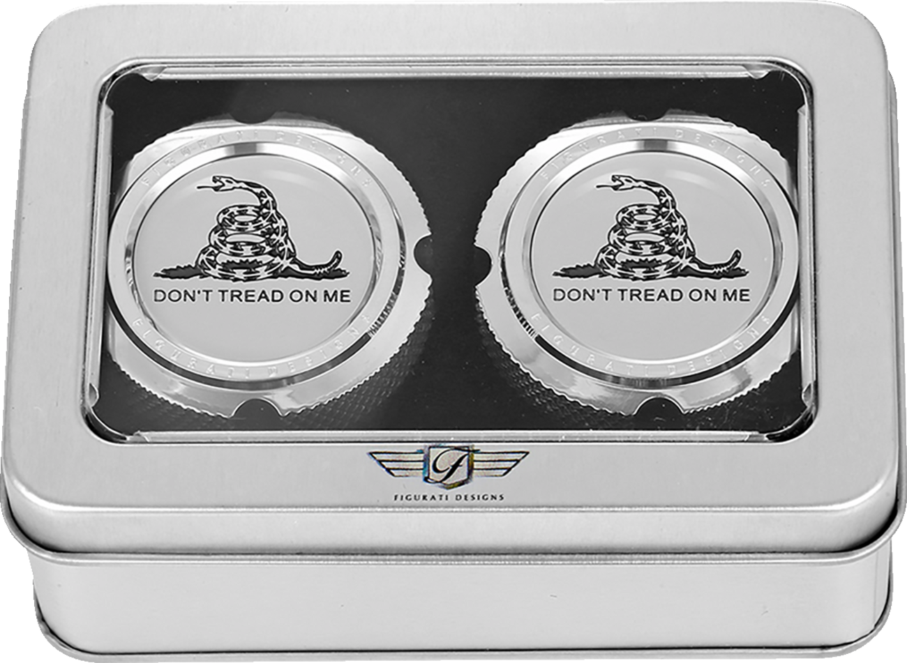 Figurati Designs Don't Tread Front Axle Nut Chrome Covers for 2002-2022 Harley