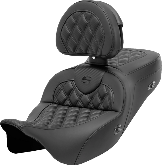 Saddlemen Roadsofa Carbon Lattice Heated Seat w/ Backrest 2008-24 Harley Touring