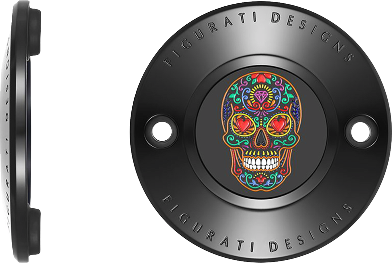Figurati Designs Sugar Skull Black Timing Cover for 2017-2023 Harley Davidson