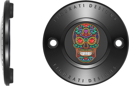 Figurati Designs Sugar Skull Black Timing Cover for 2017-2023 Harley Davidson