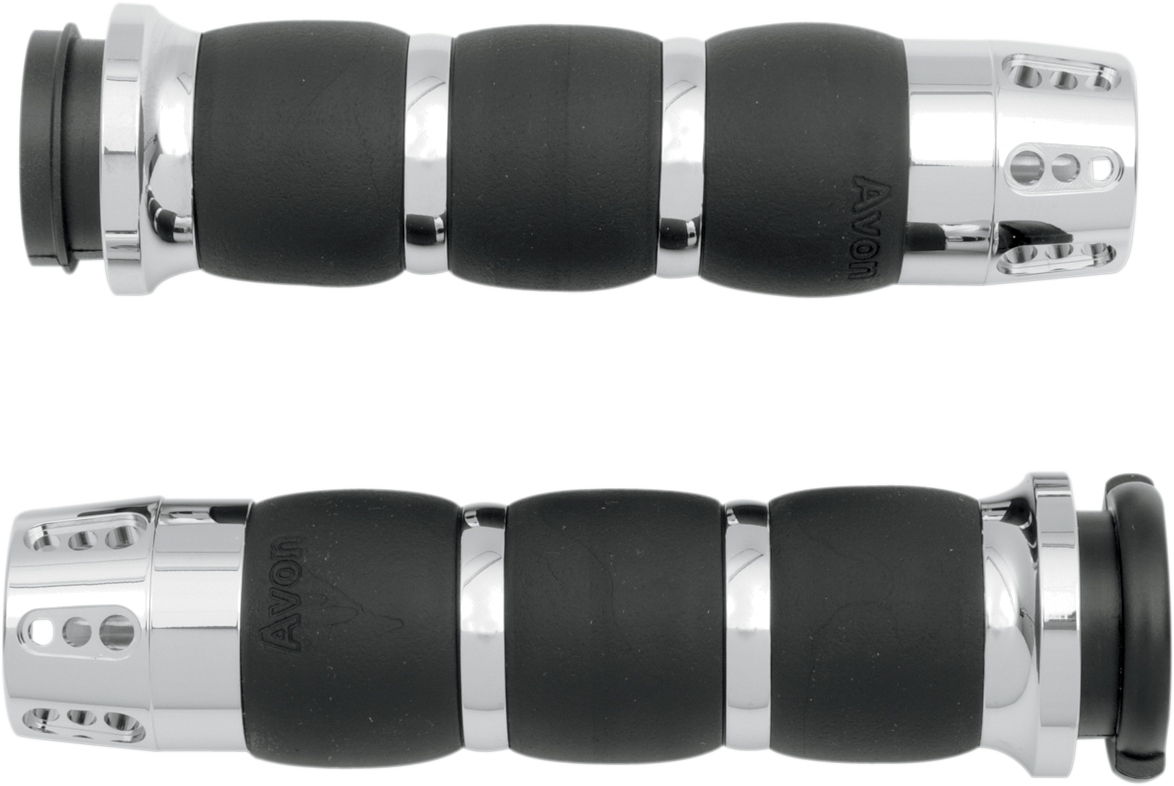 Avon Gatlin Chrome TBW Handlebar Grips for 2008-2024 Harley Softail Touring FLHX