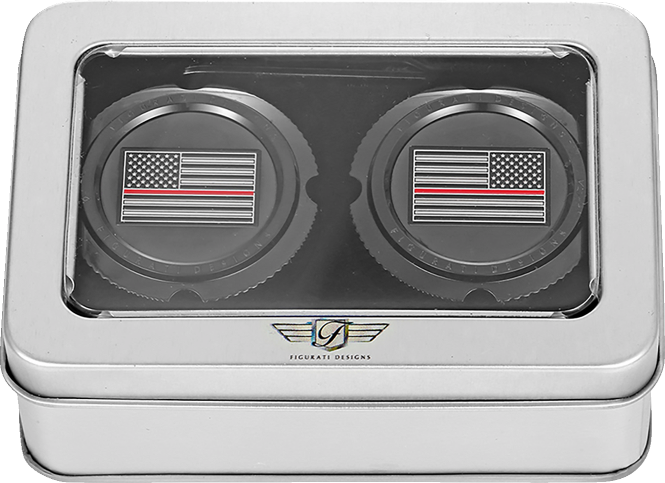 Figurati Designs Front Red line Flag Axle Nut Black Covers for 2002-2022 Harley