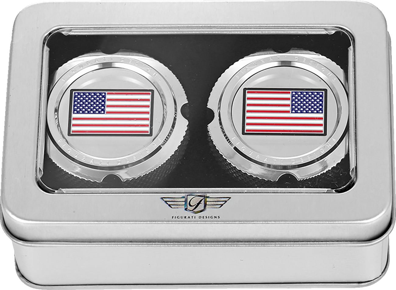 Figurati Designs American Flag Front Axle Nut Chrome Covers for 2002-22 Harley