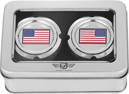 Figurati Designs American Flag Front Axle Nut Chrome Covers for 2002-22 Harley