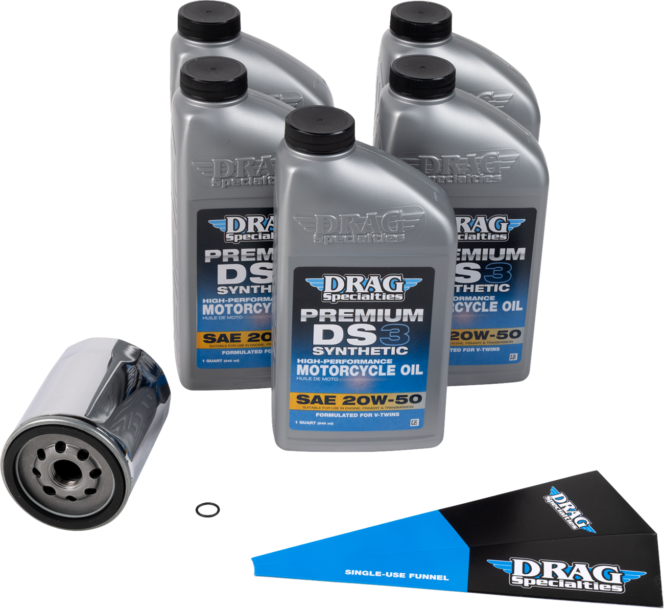 Drag Specialties 20W-50 DS3 Synthetic Chrome Engine Oil Change Kit for Harley M8