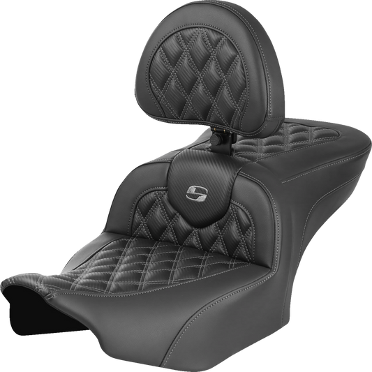 Saddlemen Roadsofa Gray Carbon Lattice Gel Seat w/ Backrest 23-25 Harley Touring