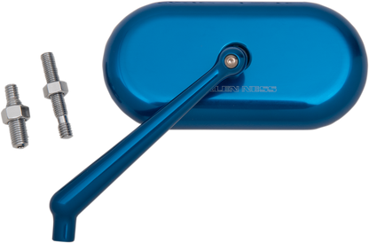 Arlen Ness Blue Oval Convex Side View Screw in Left Side Single Handlebar Mirror
