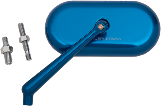 Arlen Ness Blue Oval Convex Side View Screw in Left Side Single Handlebar Mirror