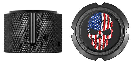 Figurati Designs Skull Flag Front Axle Nut Black Covers for 2002-2022 Harley