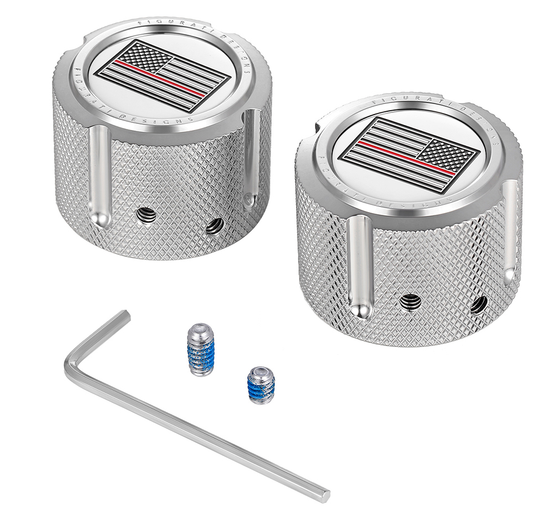 Figurati Designs Front Red line Flag Axle Nut Chrome Covers for 2002-2022 Harley