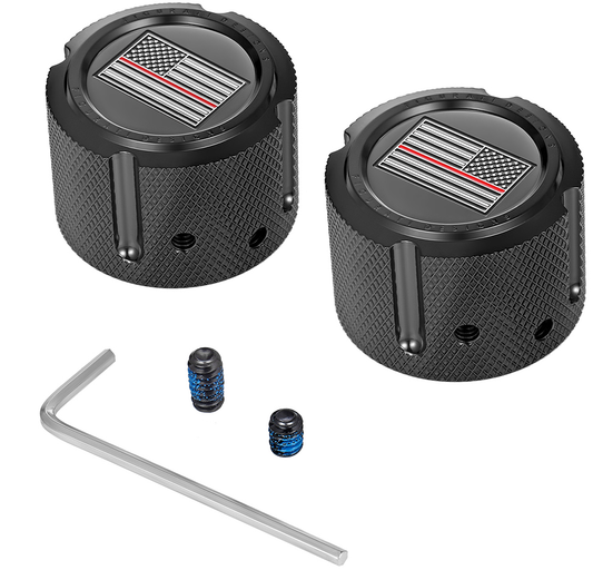 Figurati Designs Front Red line Flag Axle Nut Black Covers for 2002-2022 Harley