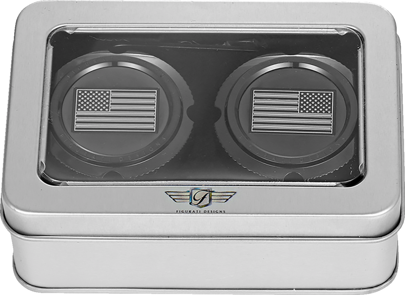 Figurati Designs American Flag Front Axle Nut Black Covers for 2002-2022 Harley