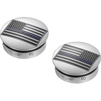 Figurati Designs Blue Line Flag Swingarm Covers for 1980-2025 Harley Davidson