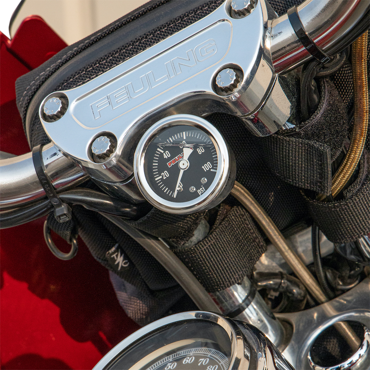 Feuling Chrome Handlebar Oil Pressure Gauge Kit for 2017-2023 Harley M8 Models