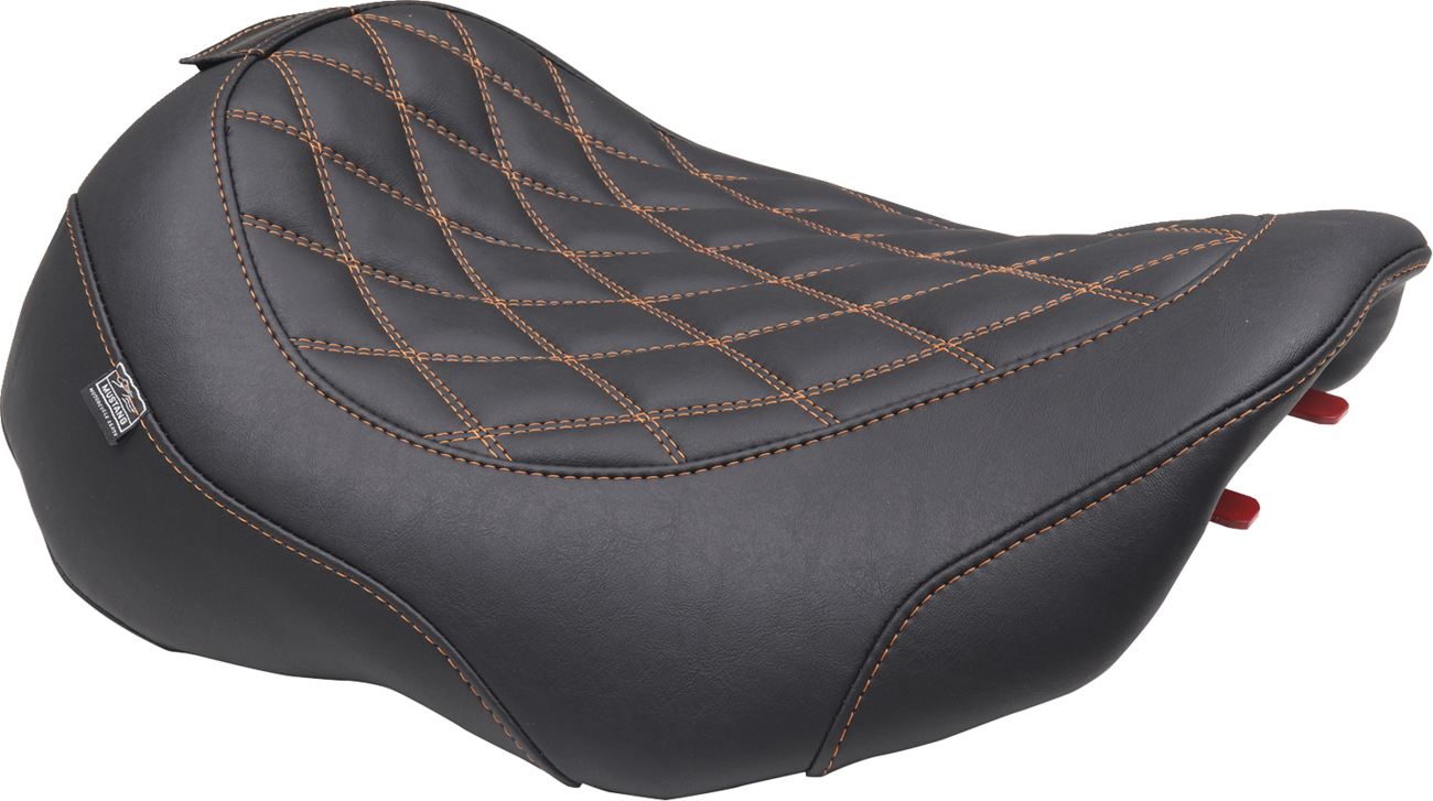 Mustang Wide Tripper Orange Stitch Solo Seat & Backrest 2023-2026 Harley Touring