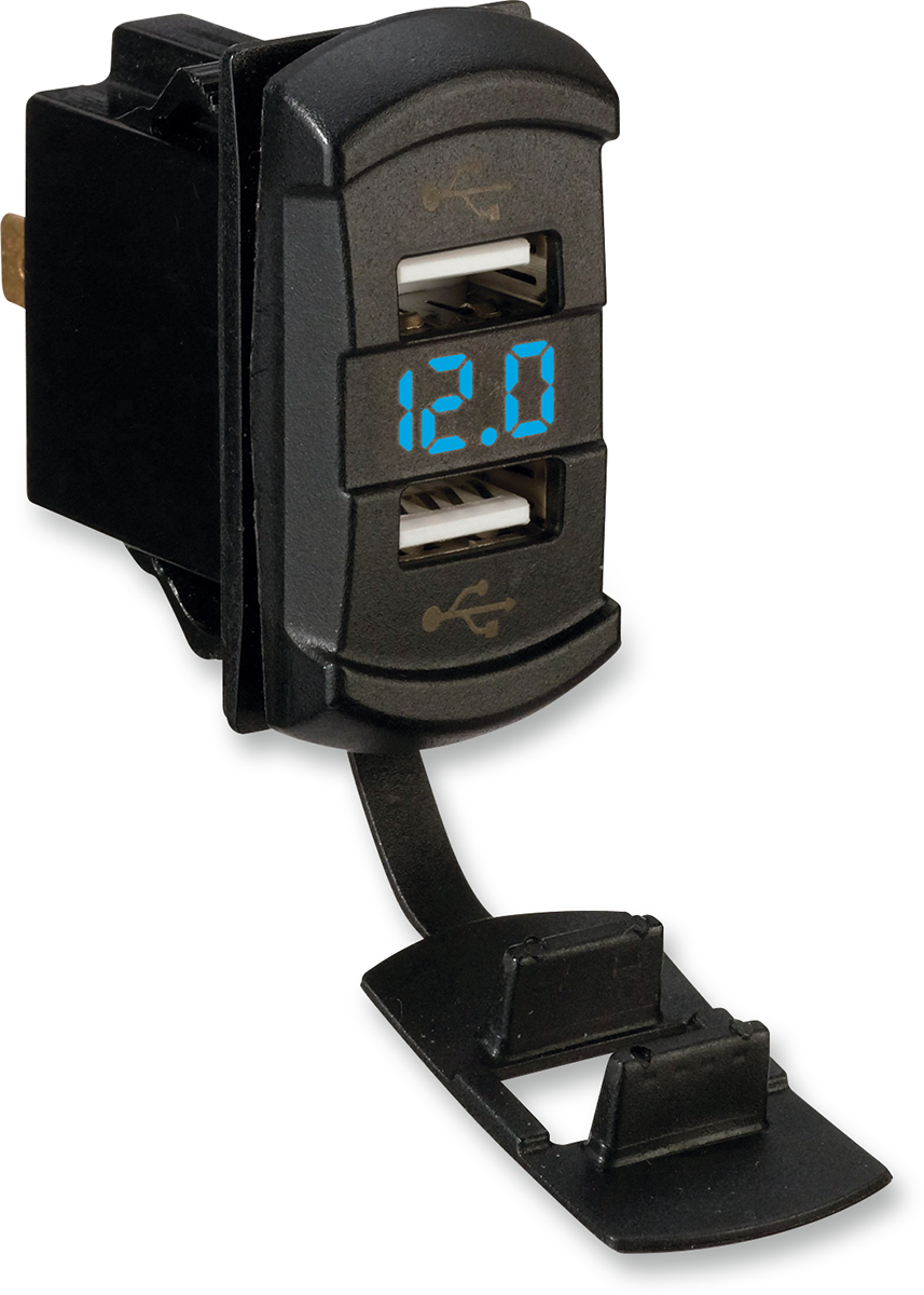 Moose Black ATV UTV Side by Side Offroad Blue Digital Volt Meter & USB Ports