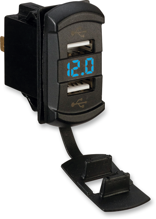 Moose Black ATV UTV Side by Side Offroad Blue Digital Volt Meter & USB Ports