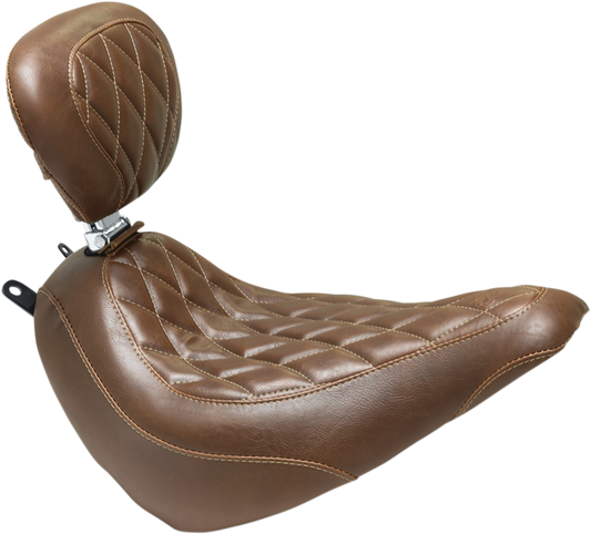 Mustang Tripper Brown Diamond Solo Seat & Backrest for 18-25 Harley Softail FLHC
