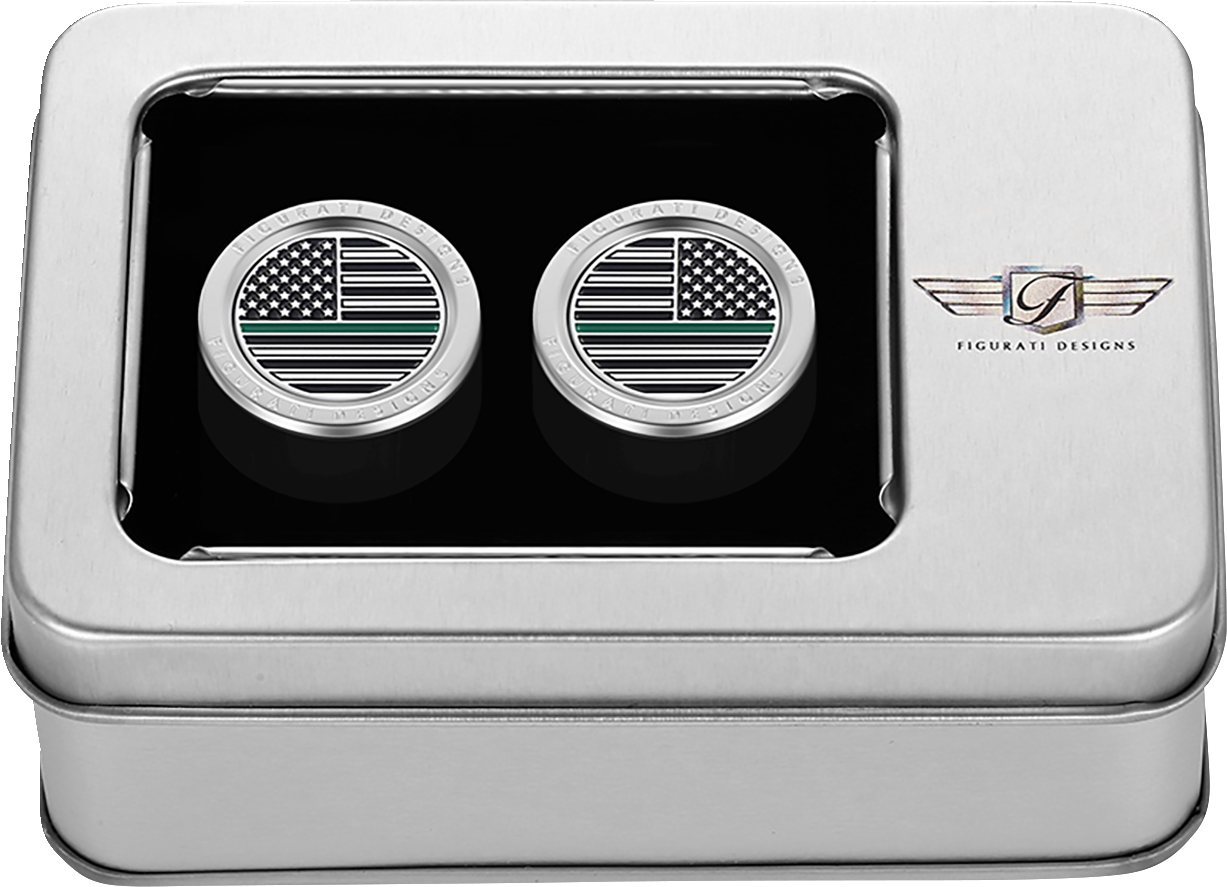 Figurati Green Line USA Flag Short Magnetic Docking Hardware Covers for Harley