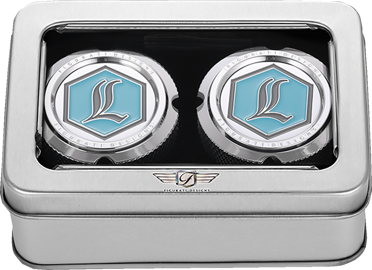 Figurati Designs Legend Logo Front Axle Nut Covers for 2002-2022 Harley Davidson
