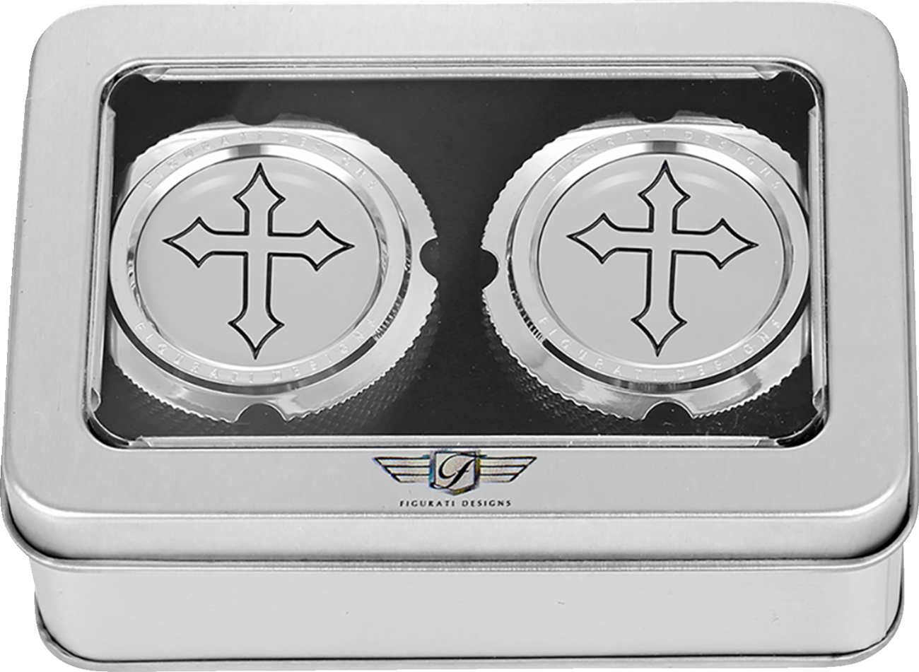 Figurati Designs Cross Front Axle Nut Chrome Covers for 2002-2022 Harley